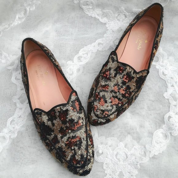 kate spade Shoes - Kate Spade Caty Sequined Leopard Cat Flats Loafers